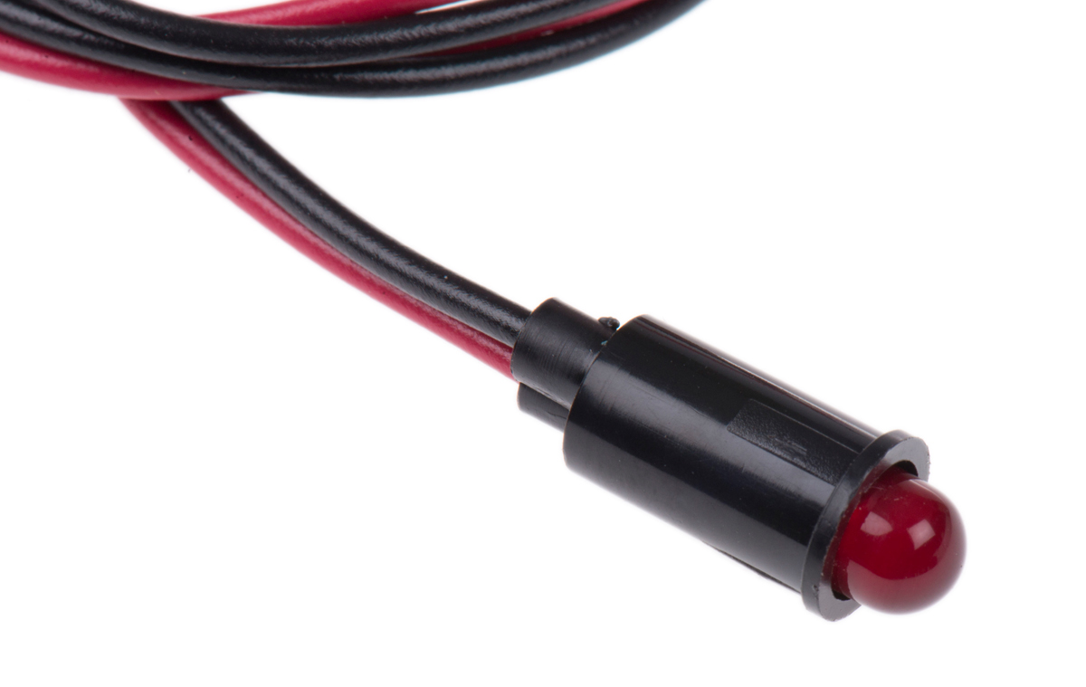 Dialight Red Panel Mount Indicator, 12V dc, 6.4mm Mounting Hole Size, Lead Wires Termination