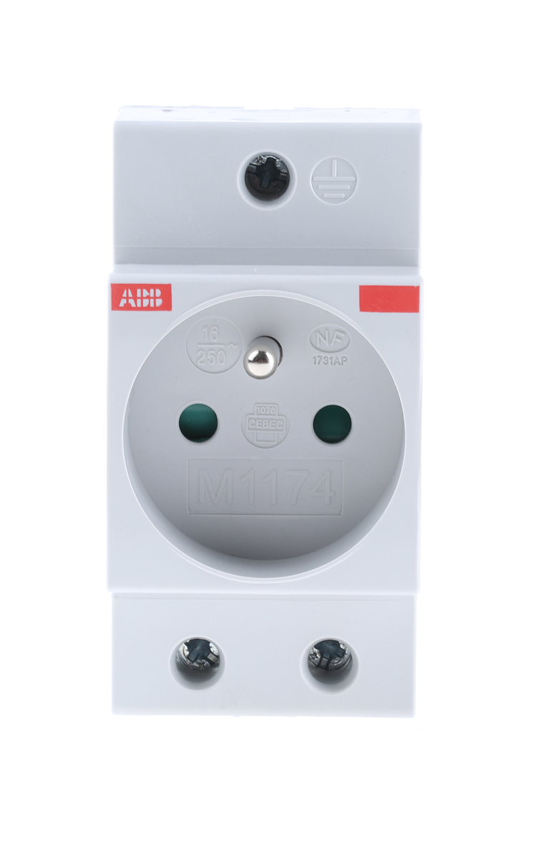 ABB M1174 Grey 1 Gang Plug Socket, 16A, Type E - French, Indoor Use