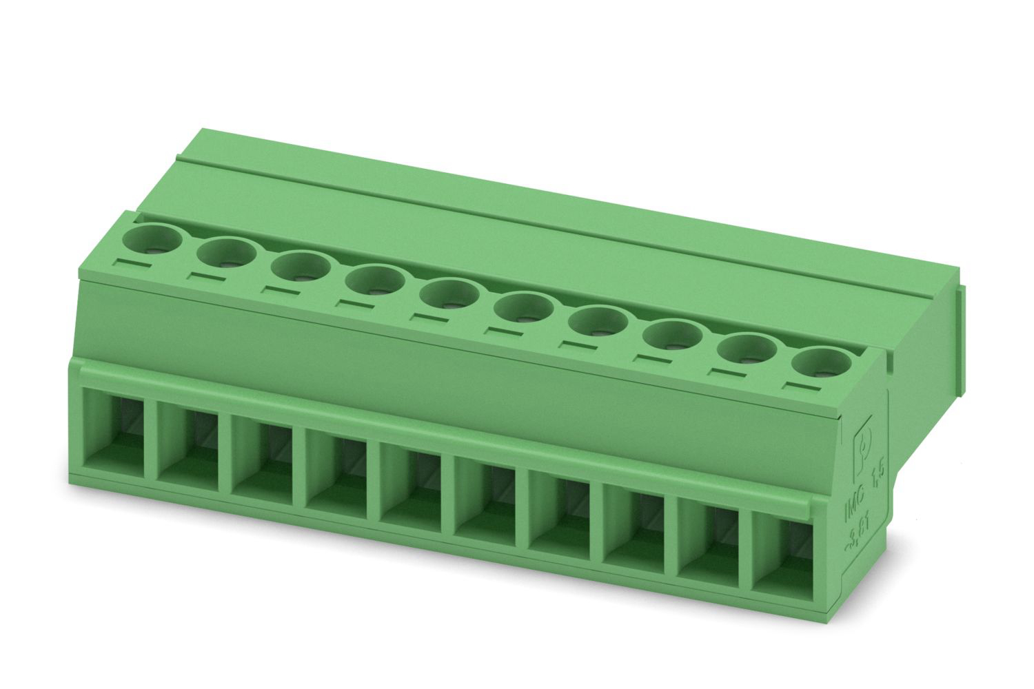 Phoenix Contact, 3.81mm Pitch, IMC 1.5/10-ST-3.81, 10 Way, , Pluggable Terminal Block, Inverted Plug, Cable Mount,