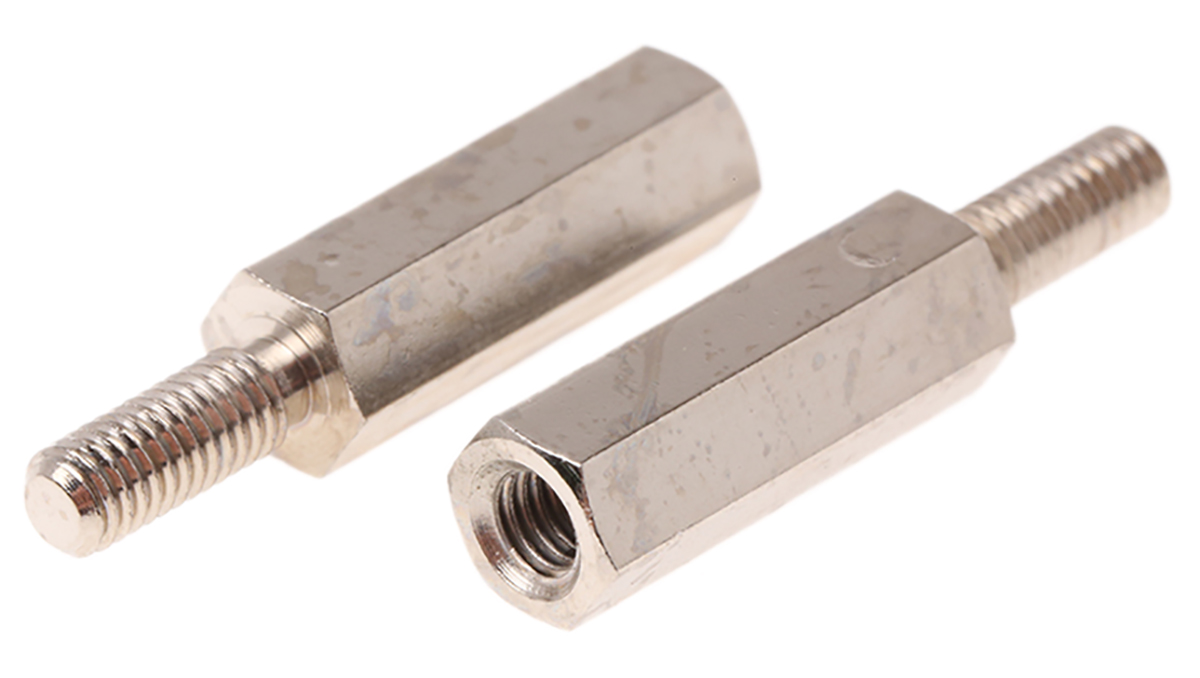 Essentra Standoff, M3 x M3 Thread, 15mm Body, Brass, Male/Female, 8mm Stud