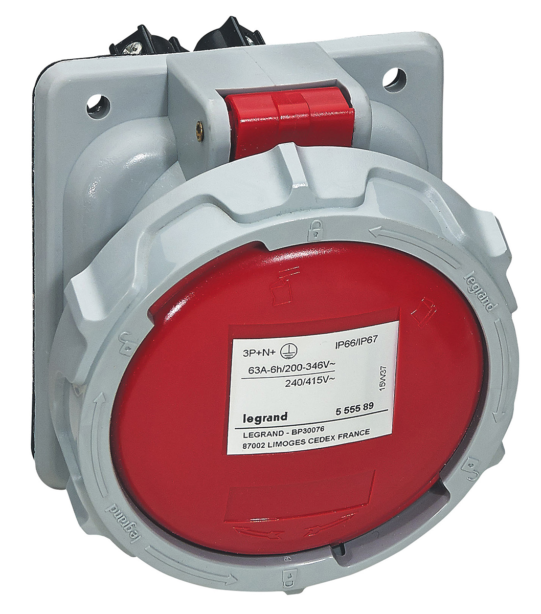 Legrand IP67 Red Panel Mount 3P + N + E Industrial Power Socket, Rated At 63A, 415 V