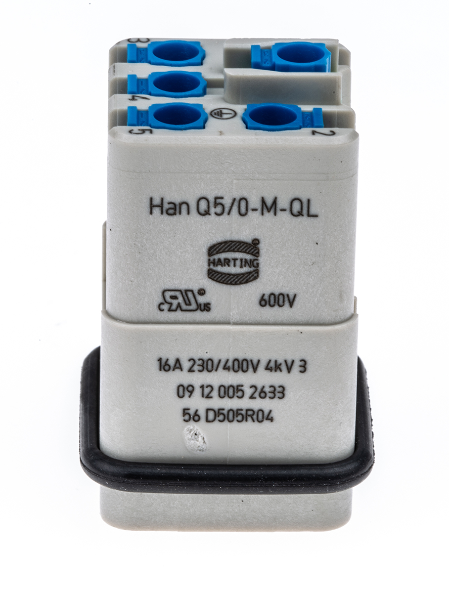 HARTING Heavy Duty Power Connector Insert, 16A, Male, HAN Q Series, 5 Contacts