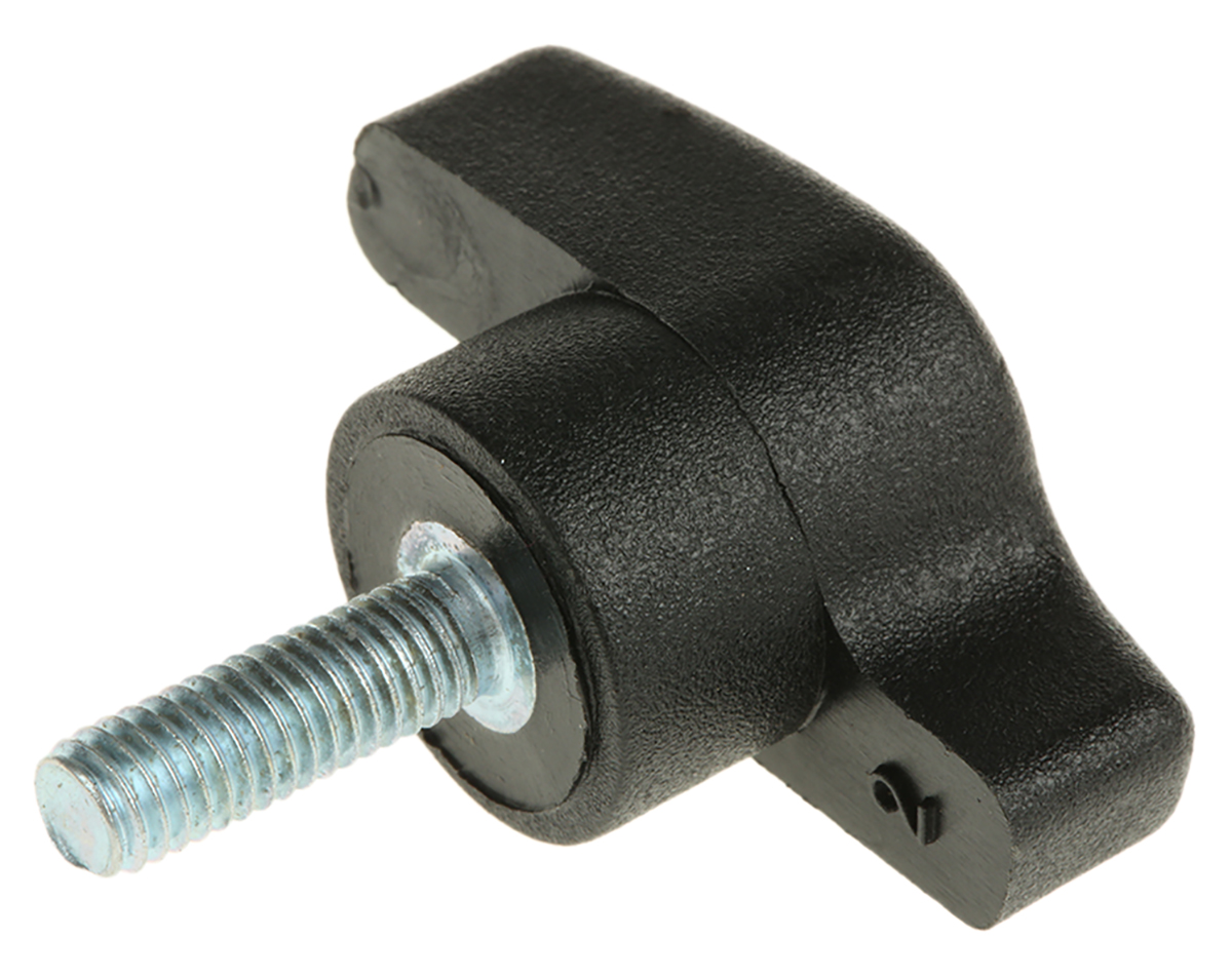 RS PRO Black Wing Clamping Knob, M5, Threaded Stud