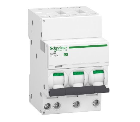 Schneider Electric Acti 9 Acti9 iDT40K XA MCB, 3+N, 40A Curve C, 230V AC