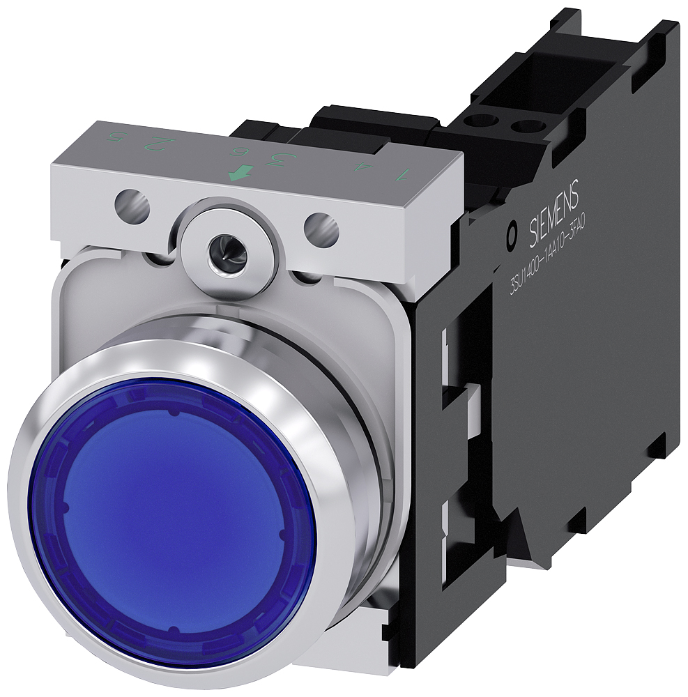 Siemens SIRIUS ACT 3SU11 Series Illuminated Push Button Complete Unit, 22mm Cutout, SPST, IP66, IP67, IP69(IP69K)