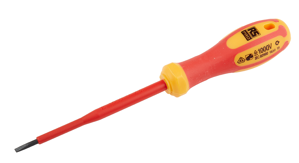 RS PRO Slotted Insulated Screwdriver, 3 x 0.5 mm Tip, 100 mm Blade, VDE/1000V, 190 mm Overall