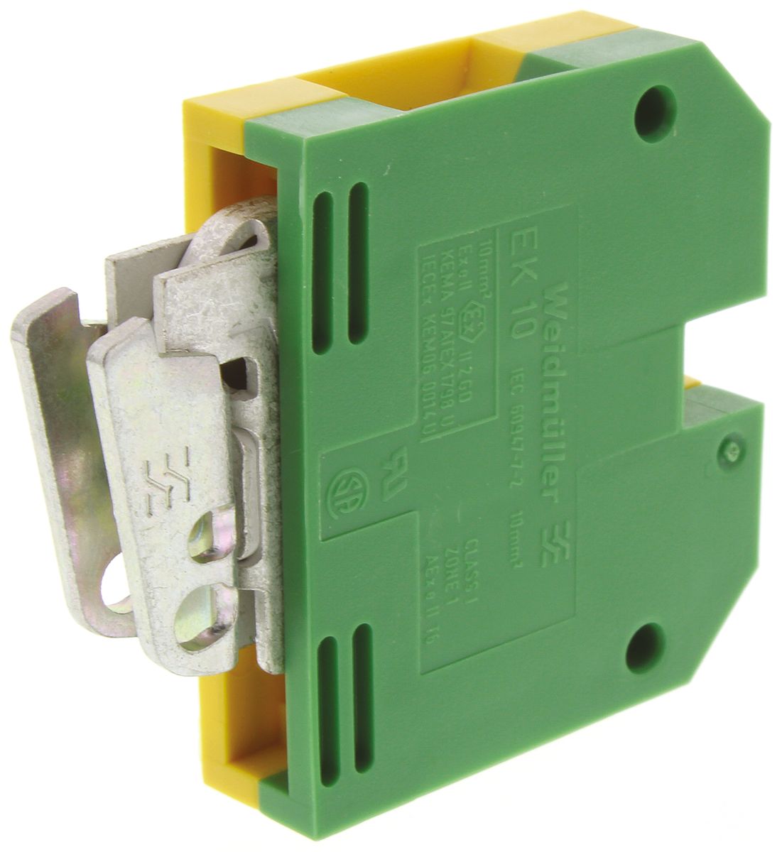 Weidmuller 2-Way EK 10 Earth Terminal Block, 14 → 8 AWG Wire, Screw Down, Nylon Housing, ATEX