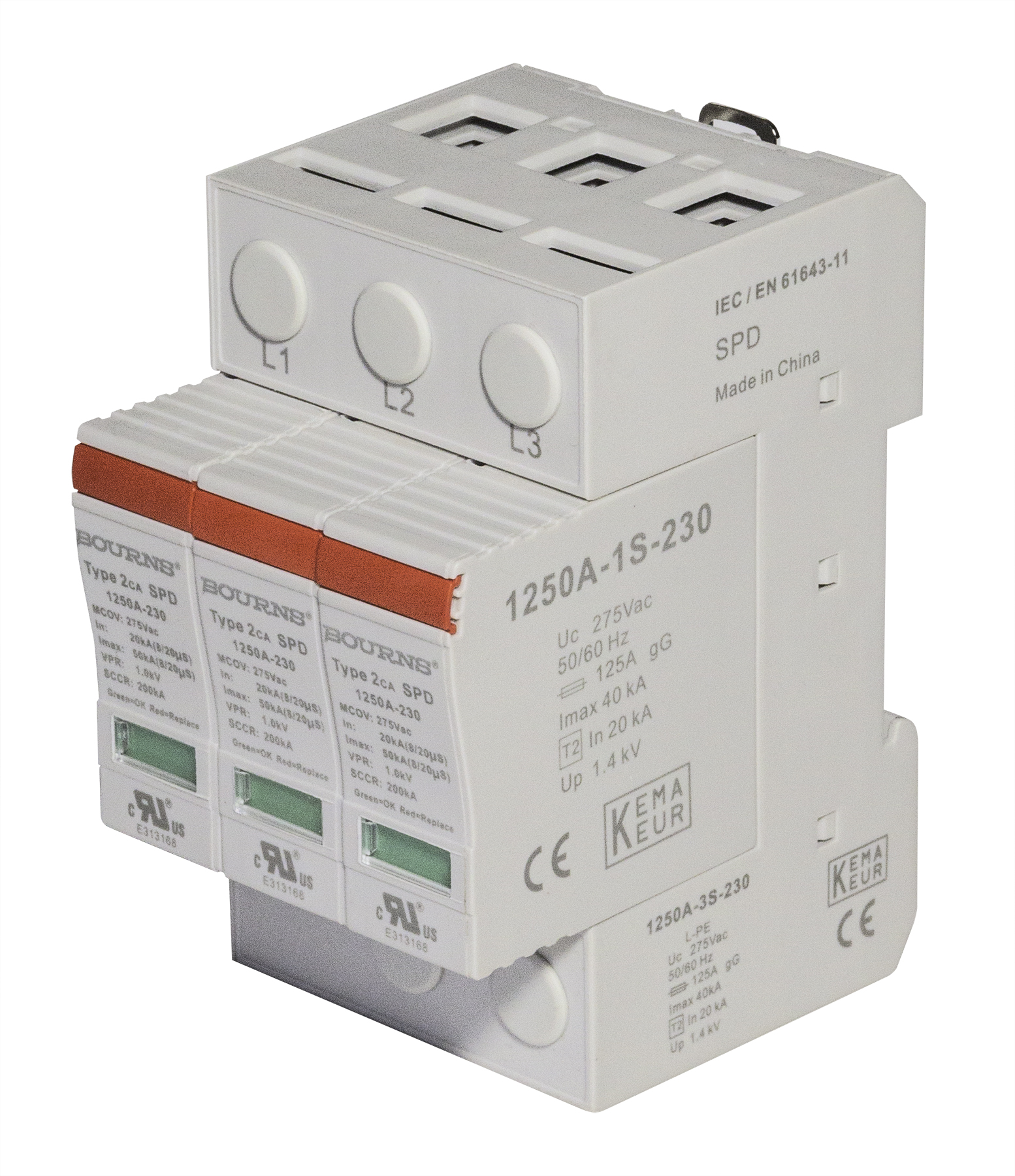 Bourns Single, Three Phase Surge Protector, 50kA, 1kV, DIN Rail Mount