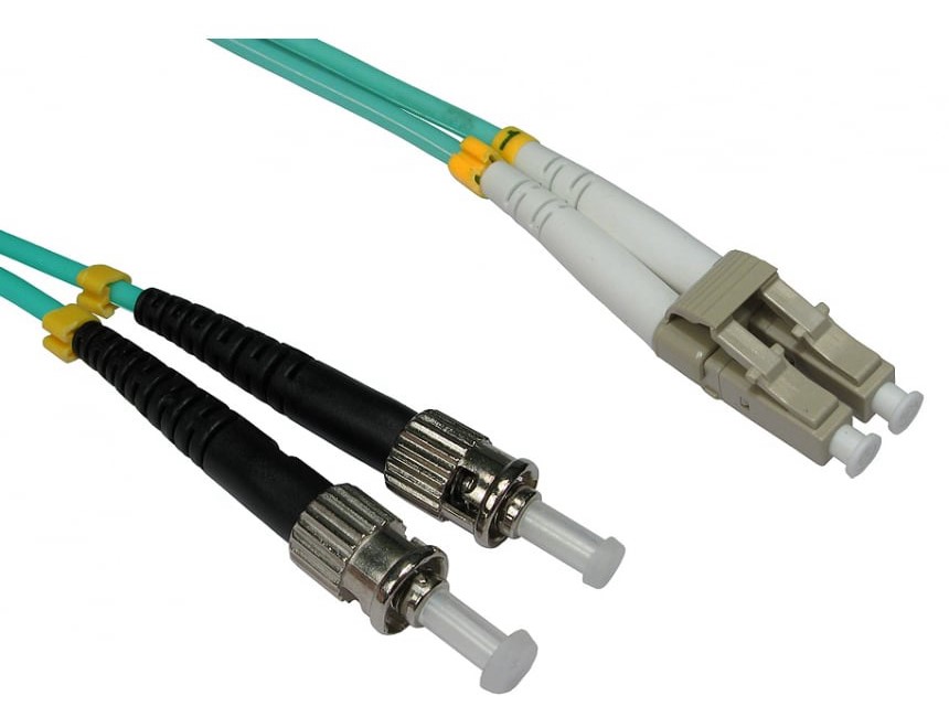 RS PRO LC to ST Duplex Multi Mode OM3 Fibre Optic Cable, 3mm, Light Blue, 500mm