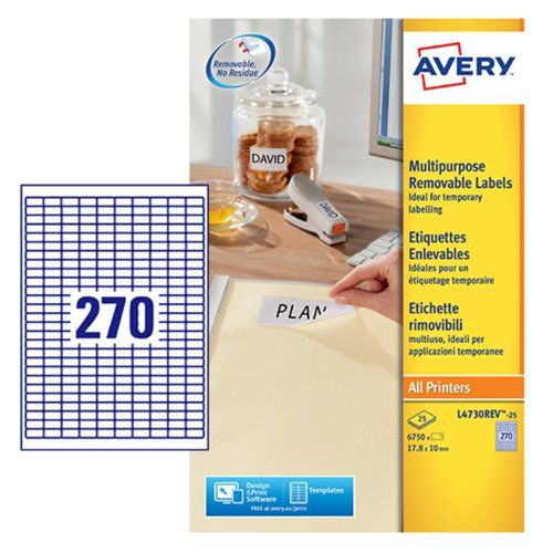 Avery White Adhesive High Visibility Label Sheet, Pack of 270Sheets