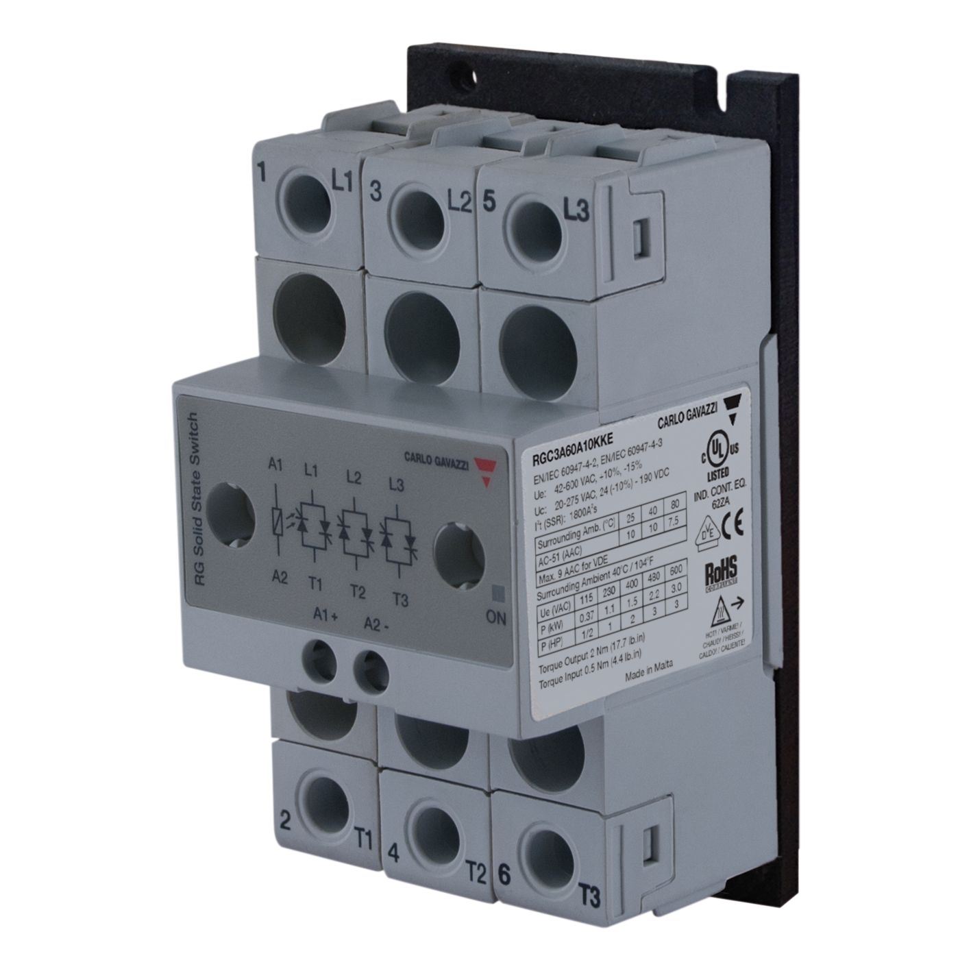 Carlo Gavazzi RGC1P Series Solid State Relay, 37 A Load, DIN Rail or Panel, 660 V ac Load, 32 Vdc Control