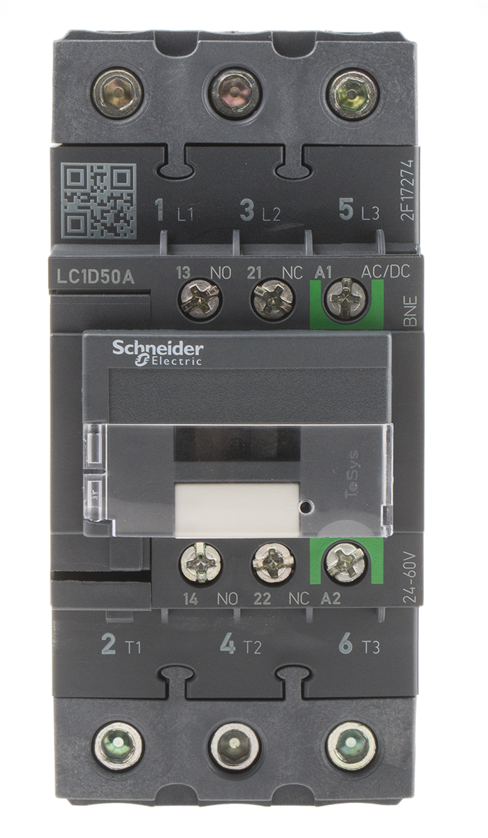 Schneider Electric LC1D Series Contactor, 24 V ac/dc Coil, 3-Pole, 50 A, 22 kW, 3NO, 690 V ac