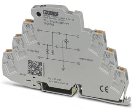 Phoenix Contact, TTC-6-2X1-24DC-PT Surge Protector 30 V dc Maximum Voltage Rating 10kA Maximum Surge Current Surge