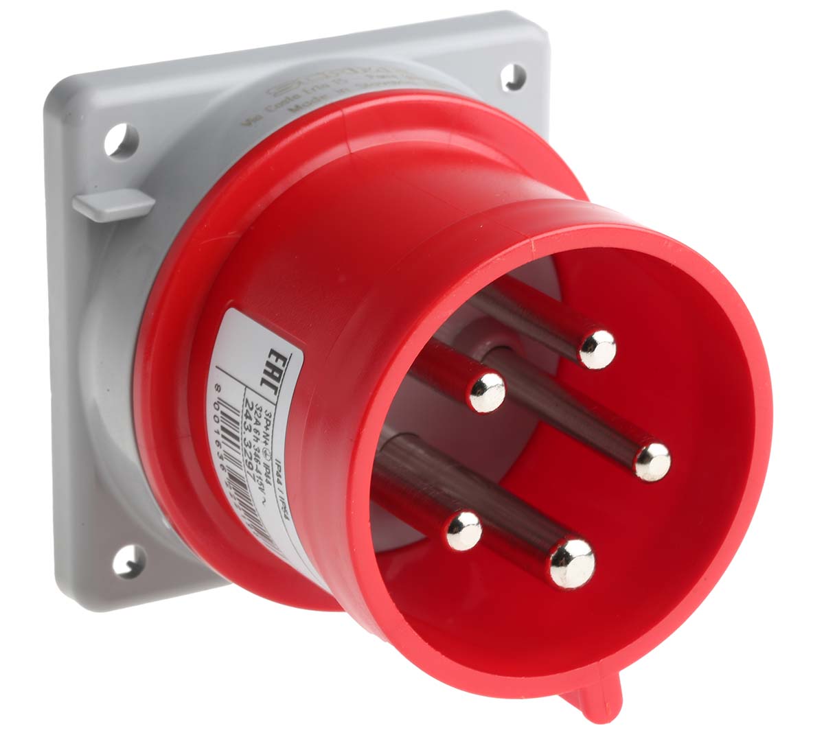 Scame IP44 Red Panel Mount 3P + N + E Industrial Power Plug, Rated At 32A, 415 V
