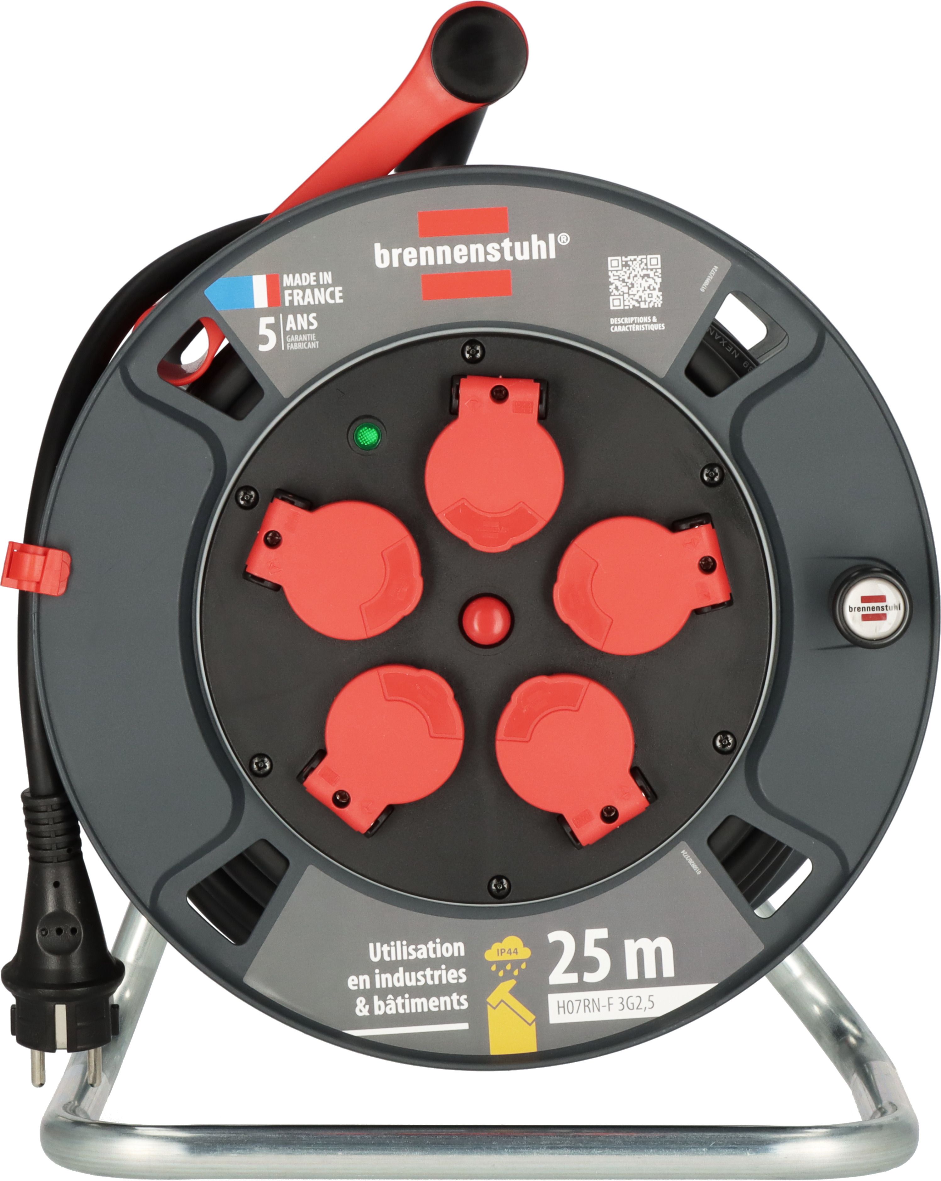 brennenstuhl 25m 5 Socket Type E - French Cable Reel Open Reel, 230 V, IP44