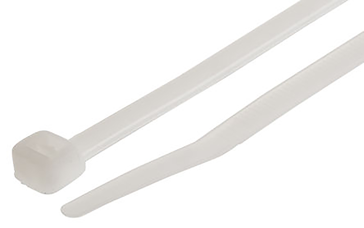 RS PRO Cable Tie, 385mm x 4.8 mm, Natural Nylon, Pk-100