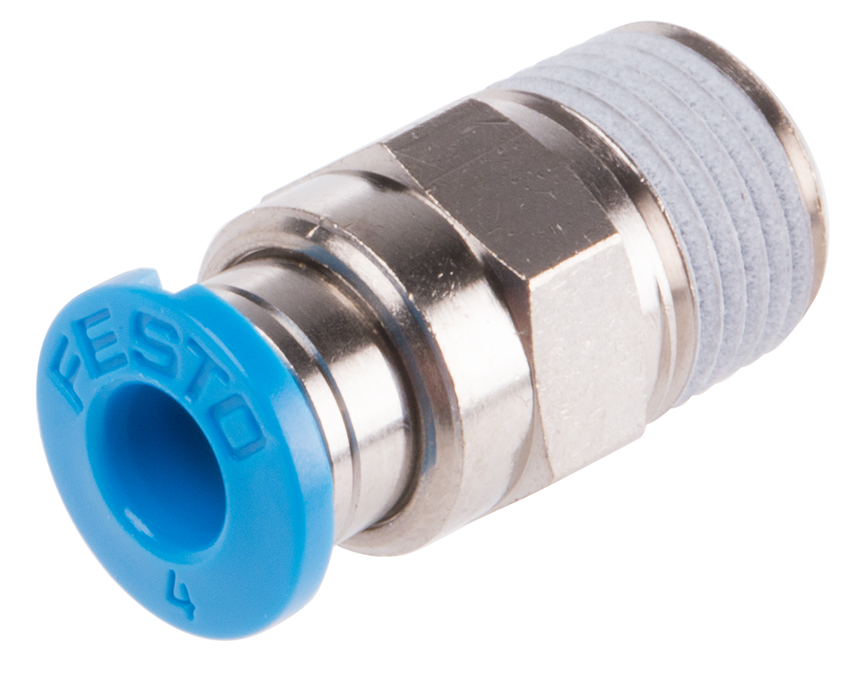 Festo QS Series Straight Threaded Adaptor, R 1/8 Male to Push In 4 mm, Threaded-to-Tube Connection Style, 153001