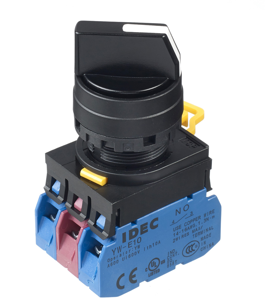 Idec Spring Return Selector Switch - (DPDT) 22mm Cutout Diameter, Illuminated 3 Positions
