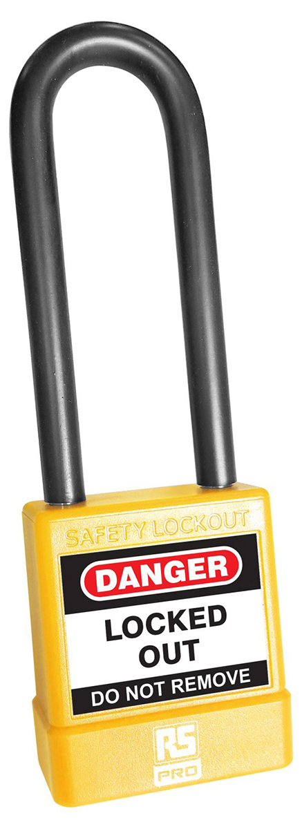 RS PRO Yellow ABS, Steel, PVC Safety Lockout Padlocks, 5mm Shackle, 75mm Attachment