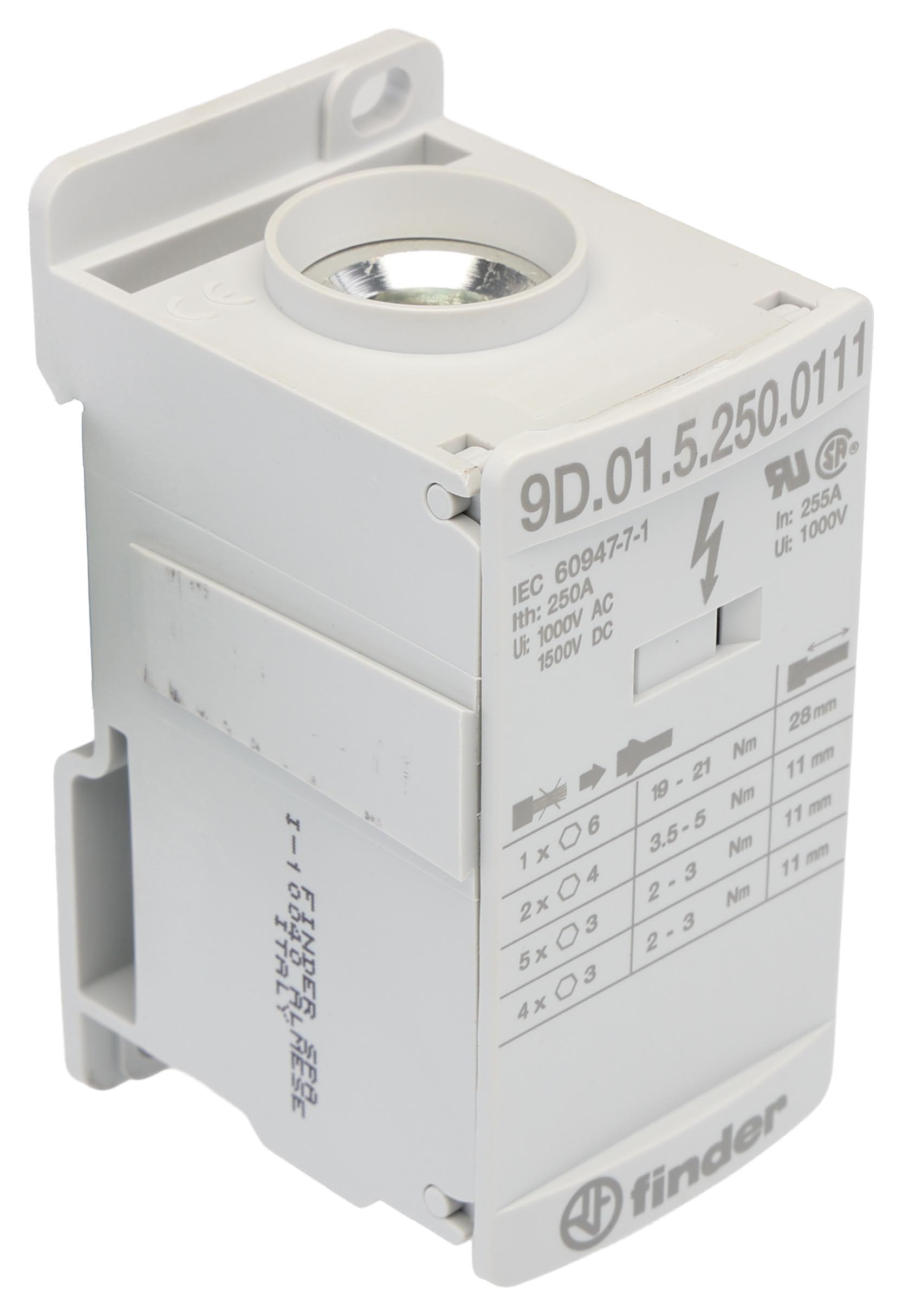 Finder Non-Fused Terminal Block, 12 Way, 120mm², 100kA, 1000/1500 V AC/DC, White