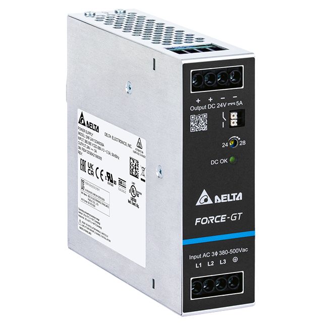 Delta Electronics DRF-120W Switched Mode DIN Rail Power Supply, 90 → 264V ac ac Input, 24V dc dc Output, 5A
