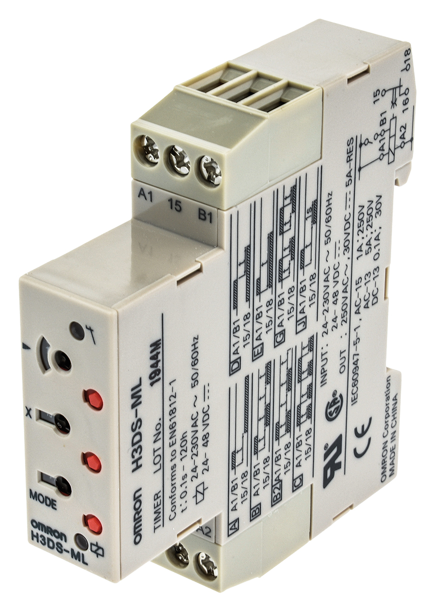 Omron EF7616. Series DIN Rail Mount Timer Relay, 24 → 230 V ac, 24 → 48V dc, 1-Contact, 0.1 s →