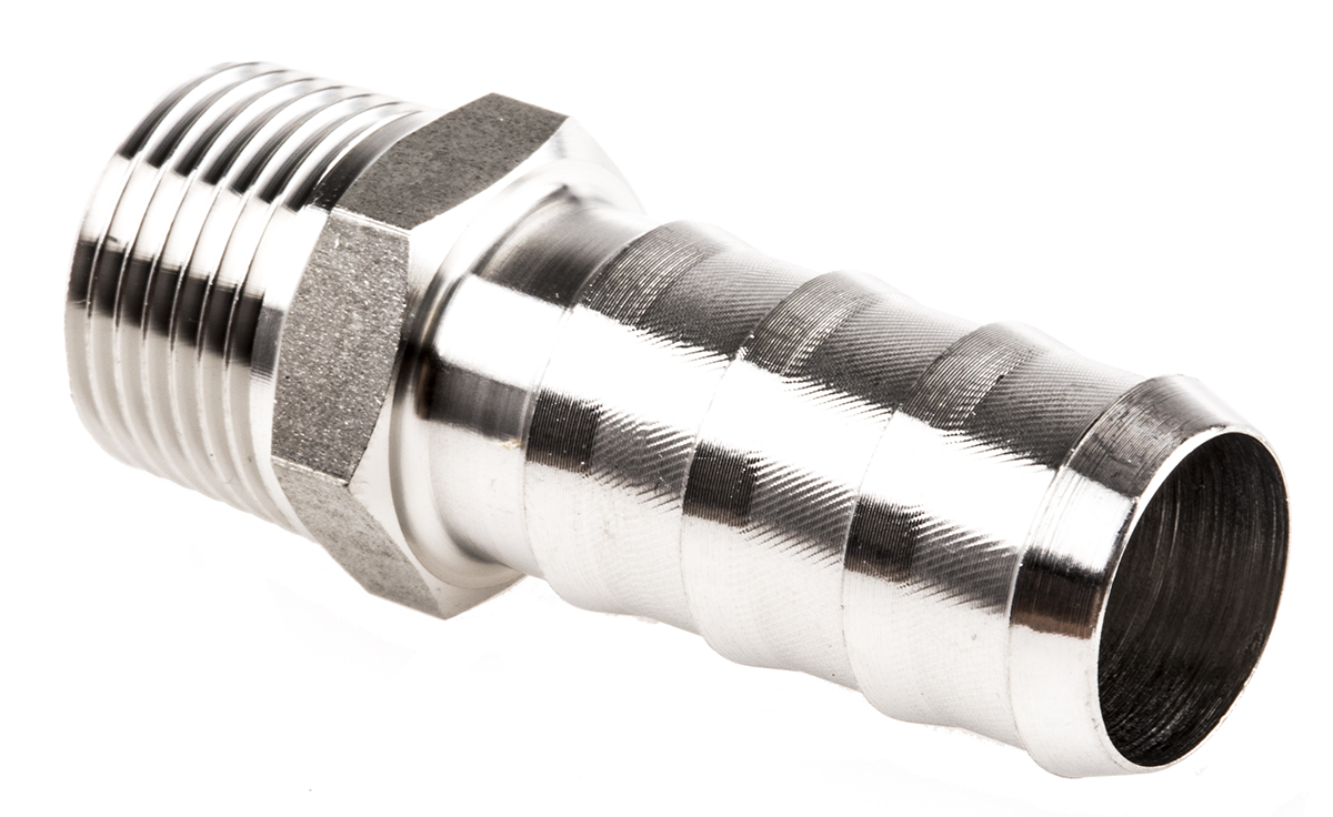 Legris Stainless Steel Pipe Fitting, Straight Hexagon Tailpiece Adapter, Male R 3/8in x Male