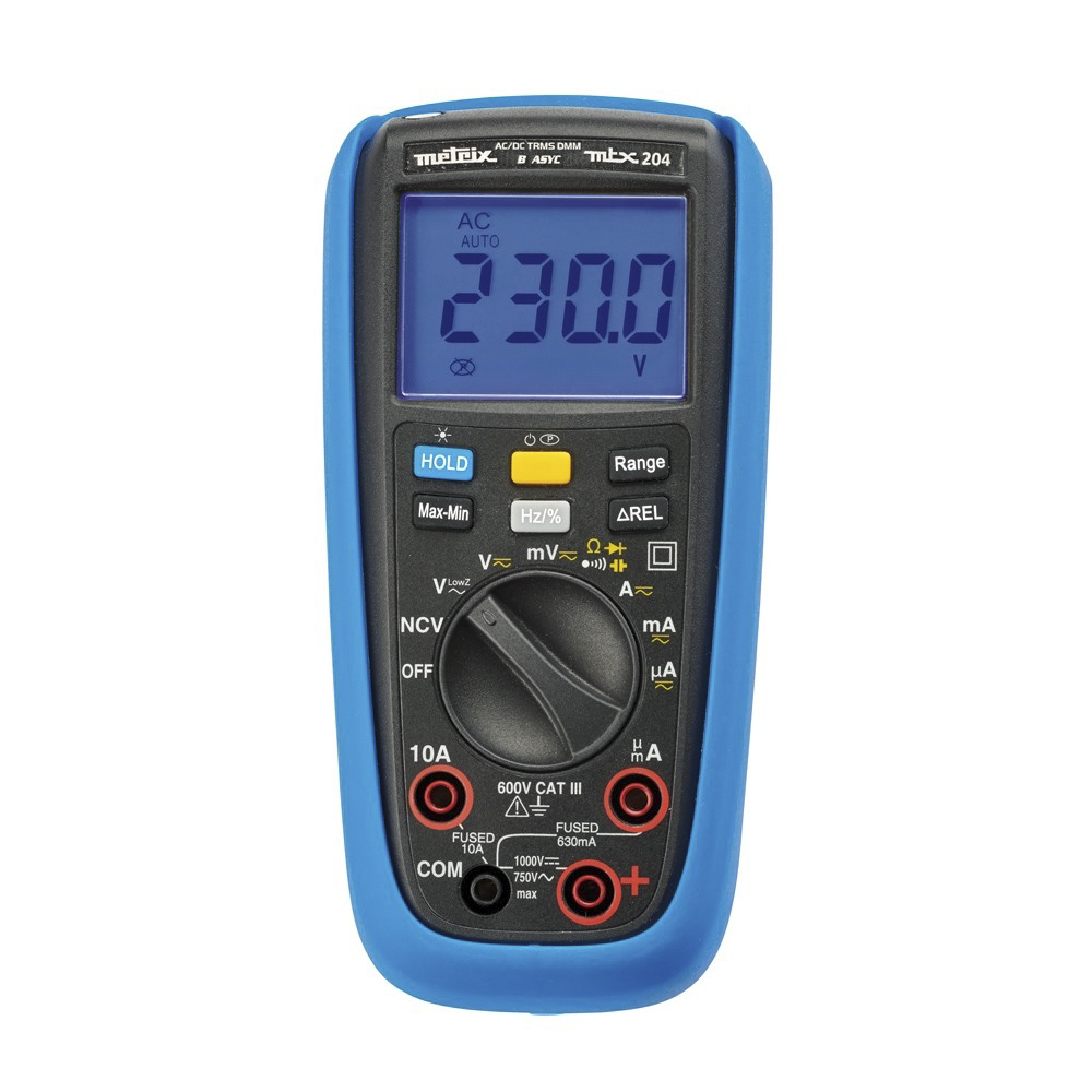 Metrix MTX204 Handheld Digital Multimeter, True RMS, 10A ac Max, 10A dc Max, 750V ac Max - UKAS Calibrated