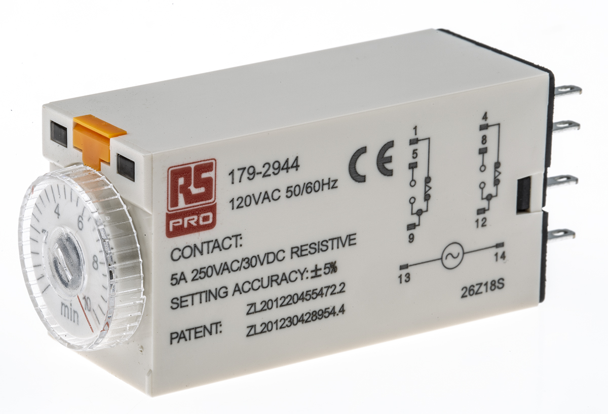 RS PRO Plug In Timer Relay, 110V ac, 2-Contact, 0.5 → 10min, 1-Function, DPDT
