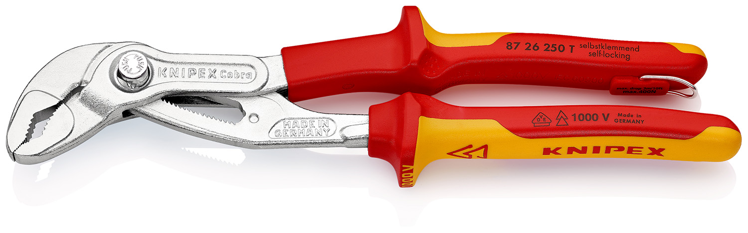 Knipex Cobra® Water Pump Pliers, 250 mm Overall, Angled, Straight Tip, VDE/1000V, 46mm Jaw