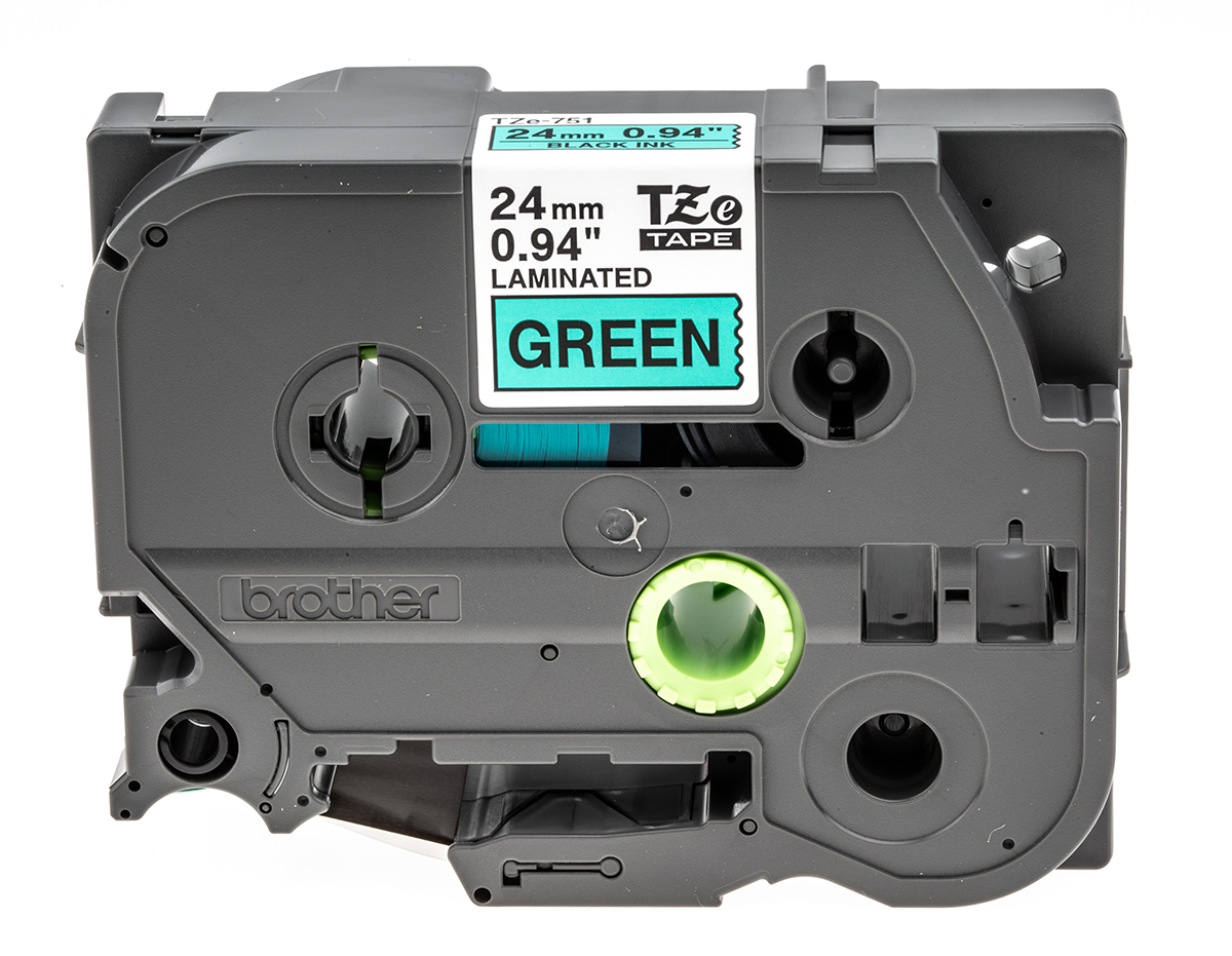 Brother Black on Green Label Printer Tape, 8 m Length, 24 mm Width