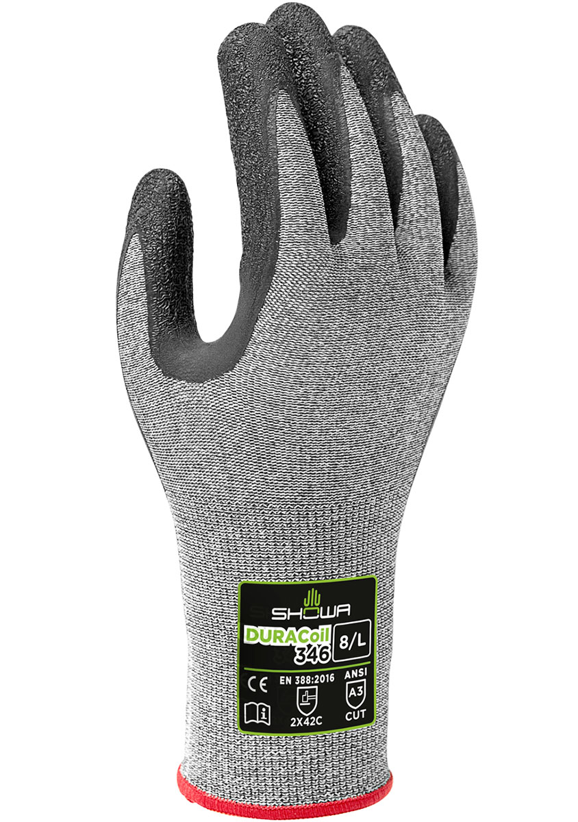 Showa 346 Grey High Performance Polyethylene, Polyester Work Gloves, Size 8, Latex Foam Coating