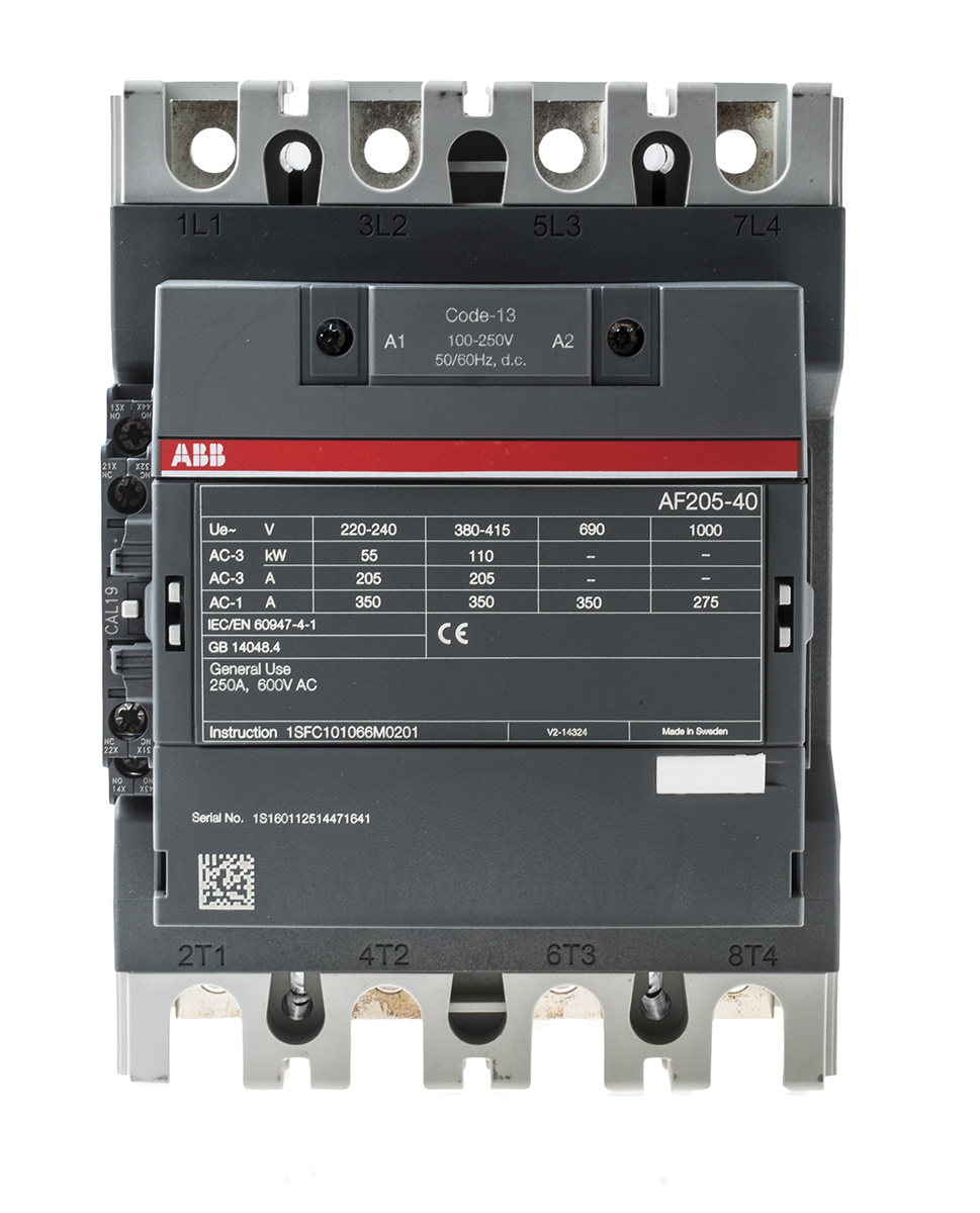 ABB AF205 AF Contactor, 230 V ac Coil, 4-Pole, 350 A, 110 kW, 4NO, 1 kV