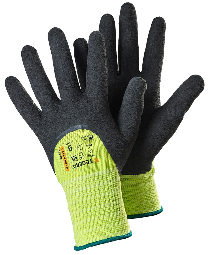 Tegera 618 Green, Black Polyester Work Gloves, Size 8, Latex Foam Coating