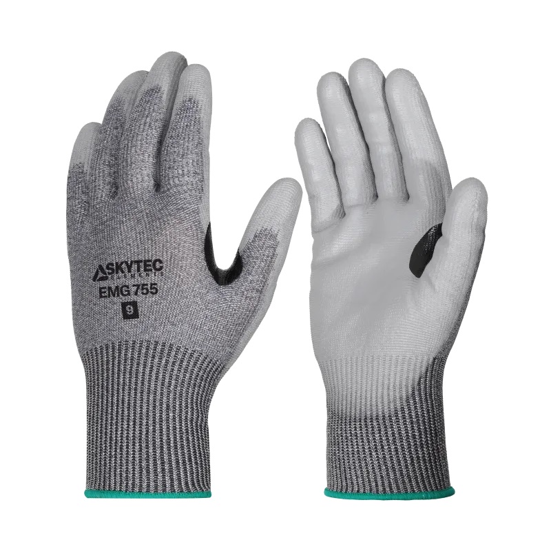 Skytec EMG755 Black, Grey Nylon Work Gloves, Size 10, Polyurethane Coating