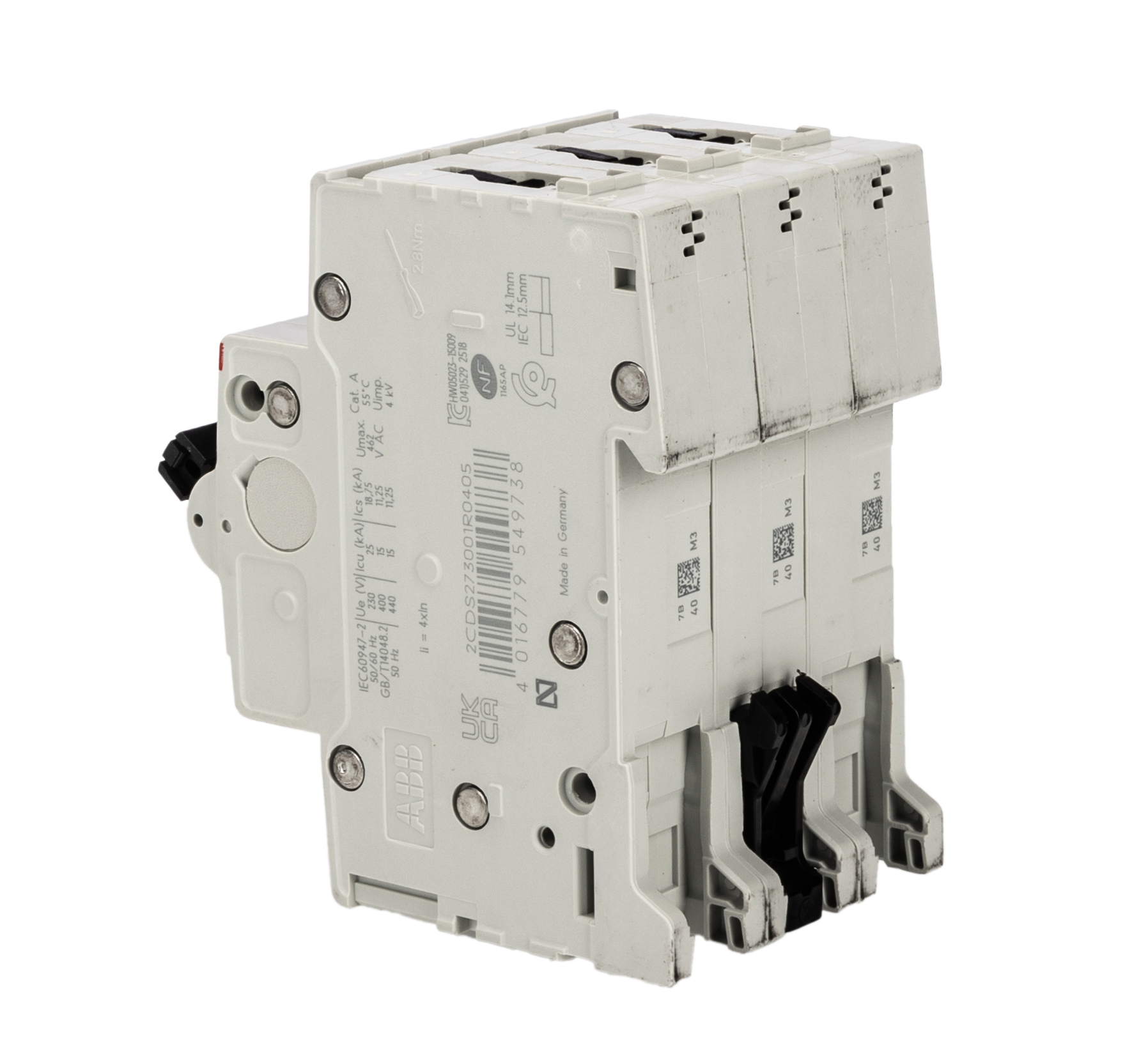 ABB System Pro M Compact S200M MCB, 3P, 40A Curve B, 440V AC, 10 kA Breaking Capacity