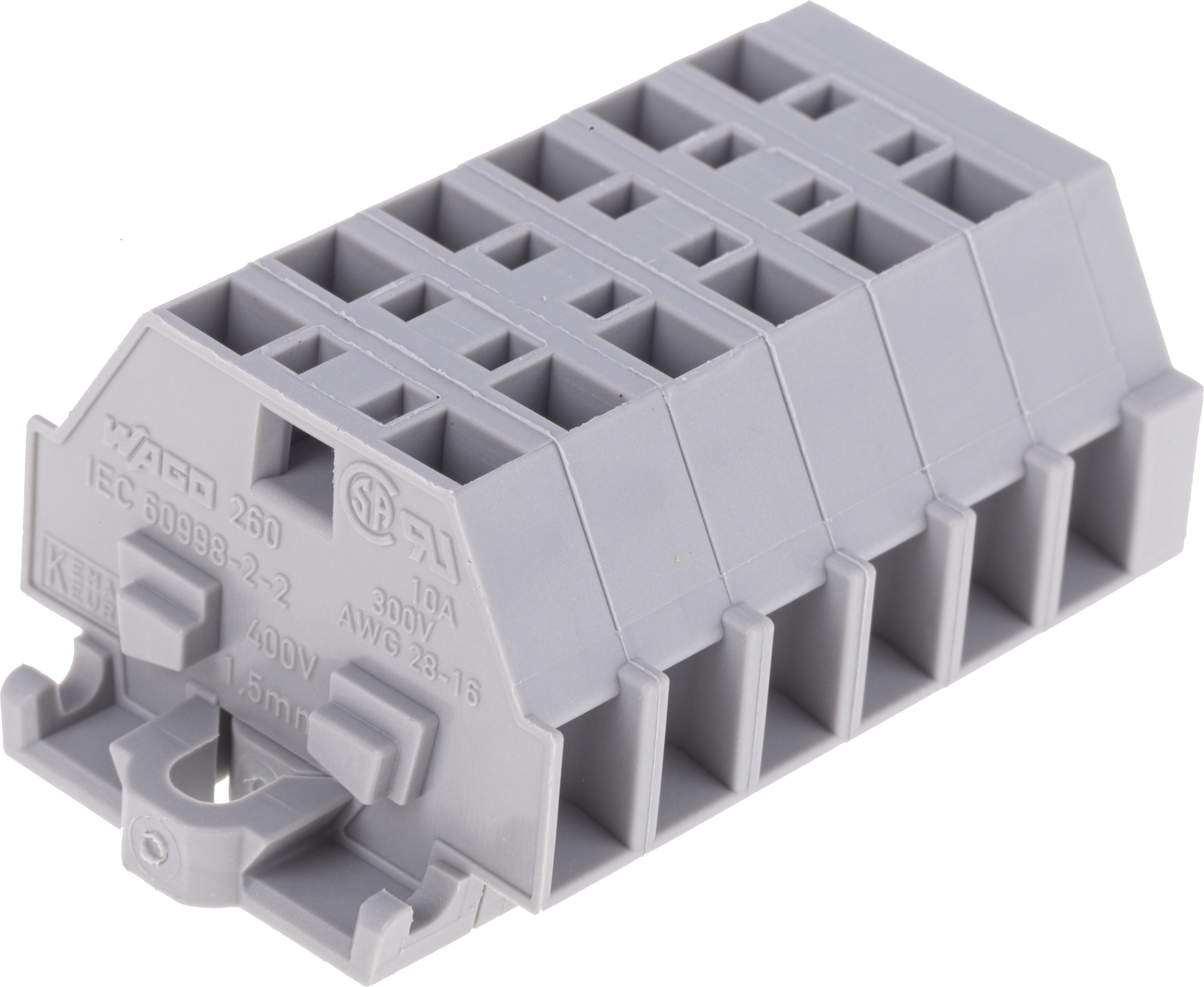 WAGO 260-106 260 Series Grey, 1.5mm², Single-Level, Cage Clamp Termination