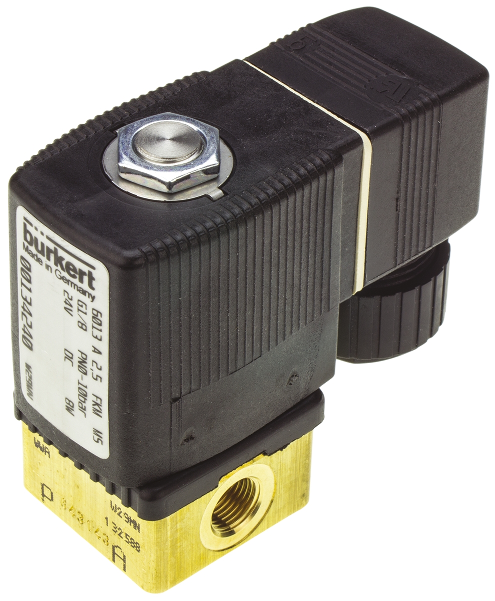 Burkert Solenoid Valve 134240, 2 Port, NC, 24 V dc 3.18 mm, 3.18 mm