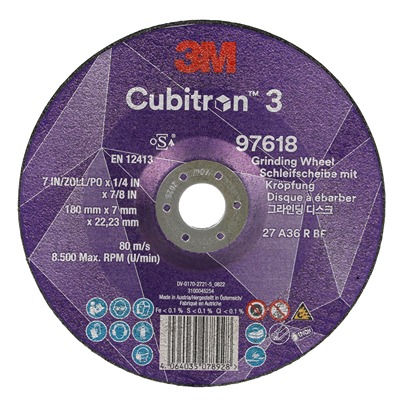 3M 97618 Ceramic Grinding Disc, 180mm x 7mm Thick, 36+ Grade