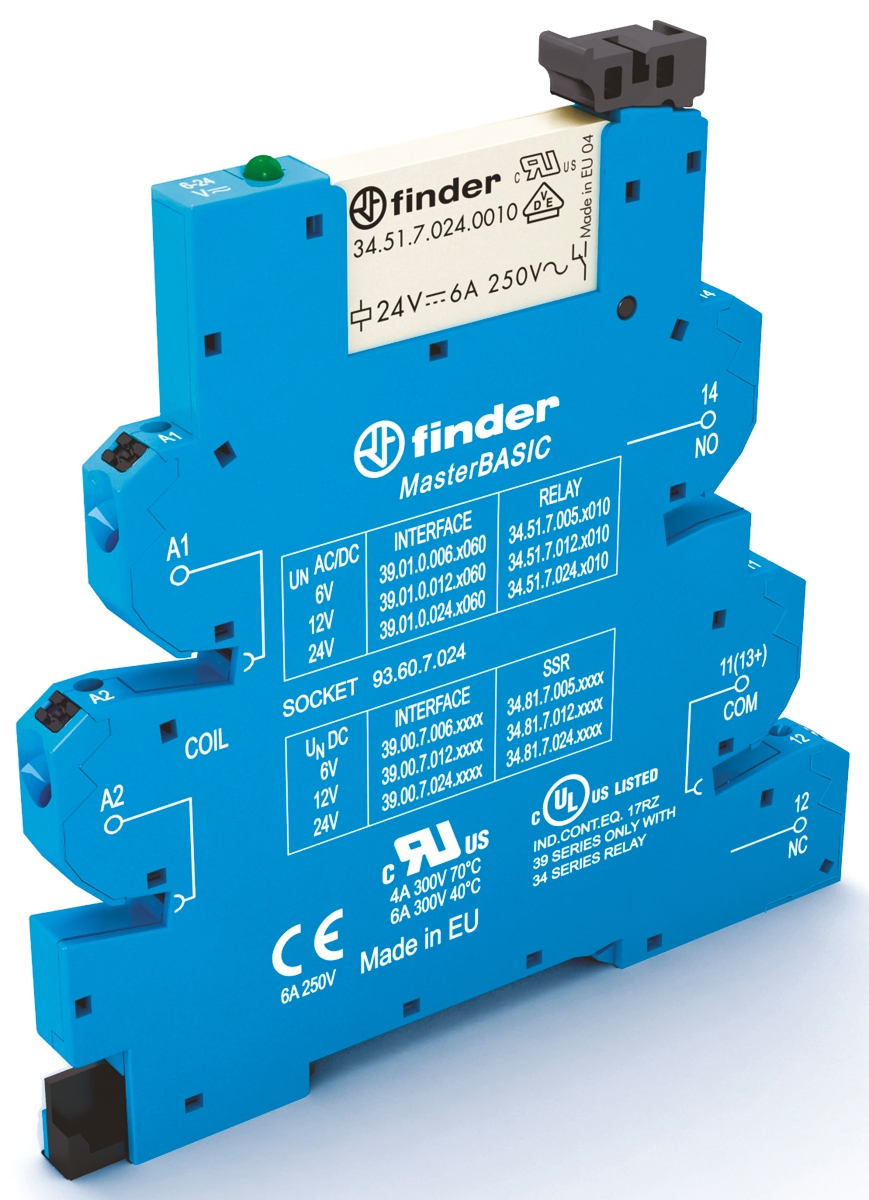 Finder 39 Series Interface Relay, DIN Rail Mount, 230V ac Coil, SPDT, 1-Pole, 6A Load