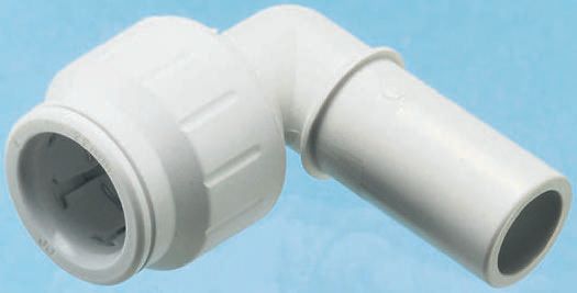 John Guest Plastic Pipe Fitting, 90° Push Fit Stem Elbow, 15mm