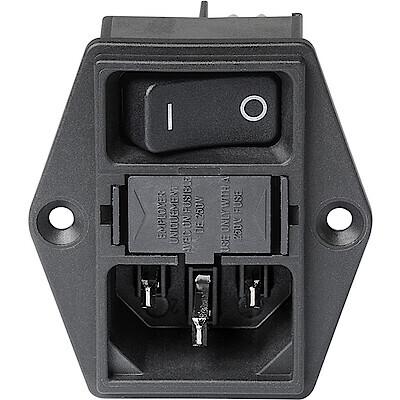 Schurter C14 Panel Mount IEC Connector Male, 10A, 250 V, Fuse Size 17.8 x 11.1mm