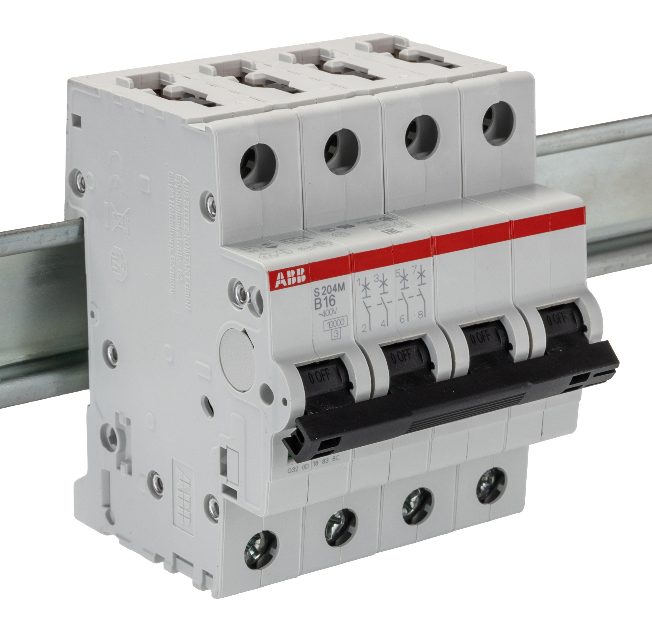 ABB System Pro M Compact S200M MCB, 4P, 16A Curve B, 400V AC, 15 kA Breaking Capacity
