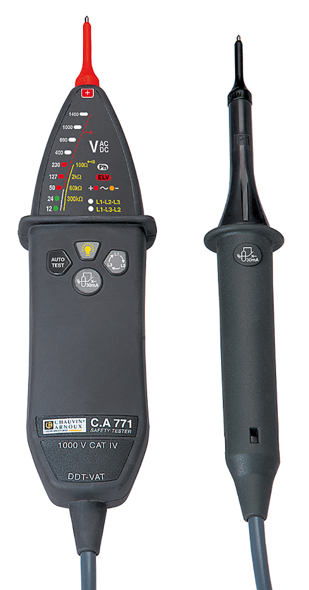 Chauvin Arnoux CA 771, LED Voltage tester, 1000 V ac, 1400V dc, Continuity Check, Battery Powered, CAT IV With RS