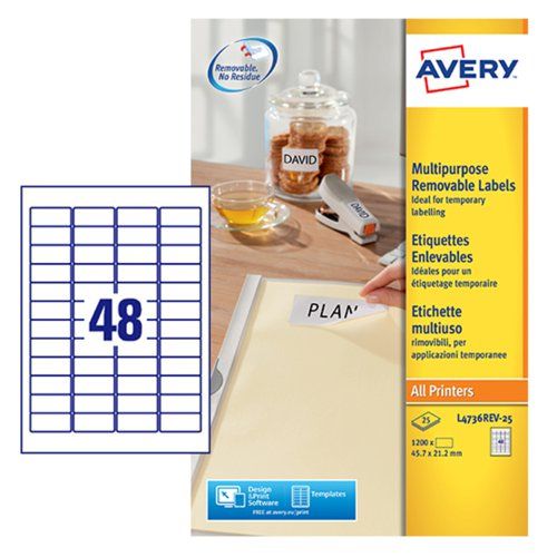 Avery White Adhesive High Visibility Label Sheet, Pack of 25Sheets