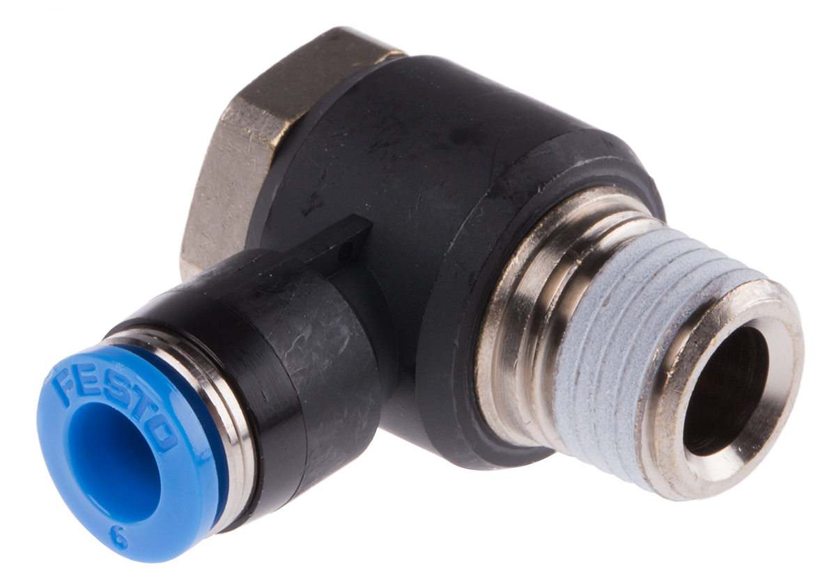 Festo QS Series Elbow Threaded Adaptor, R 1/4 Male to Push In 6 mm, Threaded-to-Tube Connection Style, 153088