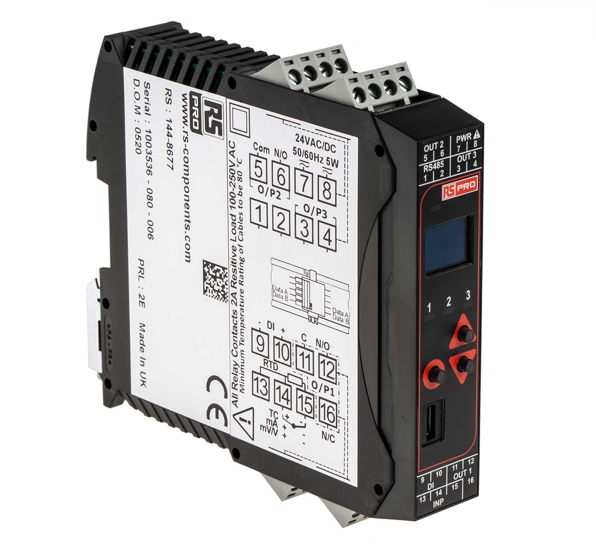 RS PRO DIN Rail PID Temperature Controller, 22.5 x 110mm 1 Input, 2 Output Relay, Relay-CO, 24 V ac/dc Supply Voltage