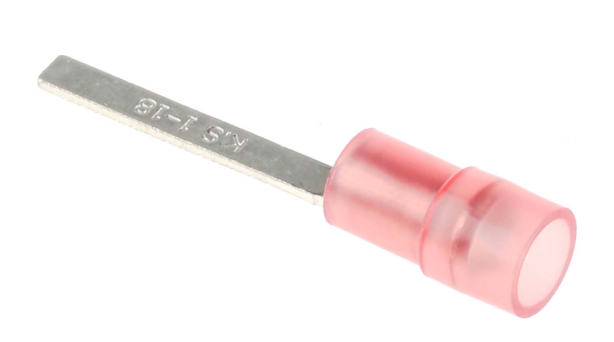 RS PRO Insulated Crimp Blade Terminal 18mm Blade Length, 0.5mm² to 1.5mm², 22AWG to 16AWG, Red