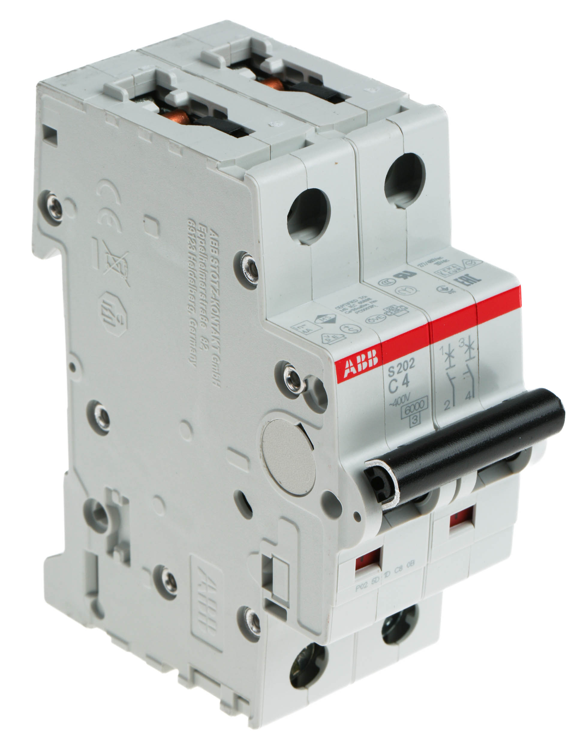 ABB System Pro M Compact S200 MCB, 2P, 4A Curve C, 400V AC, 6 kA Breaking Capacity