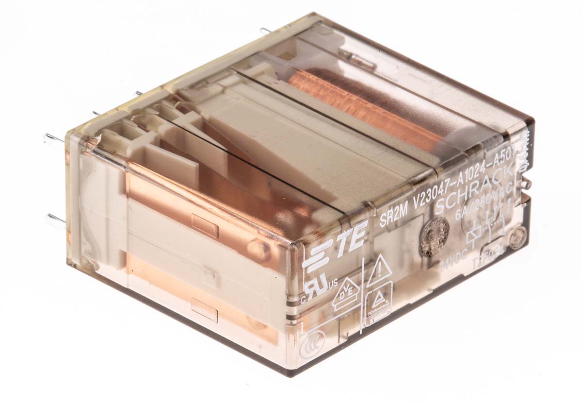 TE Connectivity PCB Mount Force Guided Relay, 24V dc Coil Voltage, 2 Pole, DPDT